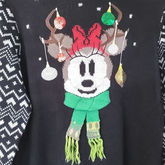 Disney Parks Ugly Christmas Sweater Hoodie Dress Womans Large Minnie Mouse Ears - Picture 4 of 16
